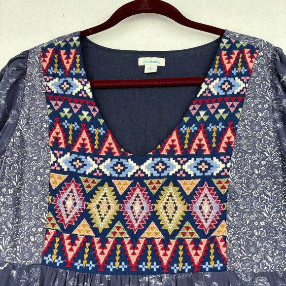 Sundance Talulah Tiered Dress Size L Bohemian Floral Aztec Embroidered Western - Picture 4 of 13